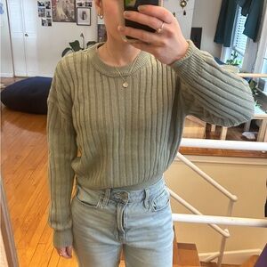 Classic Ribbed Crewneck Sweater - Sage Green